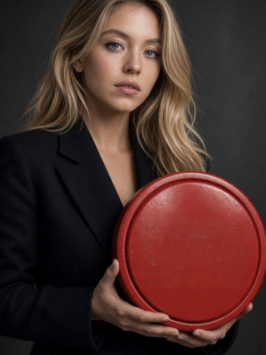 Sydney Sweeney Holding Red Circle blank meme template
