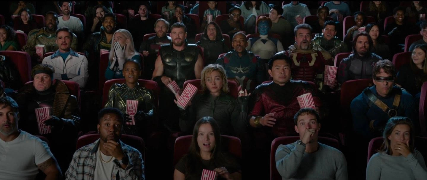 Avengers Cast in a Movie Theater blank meme template