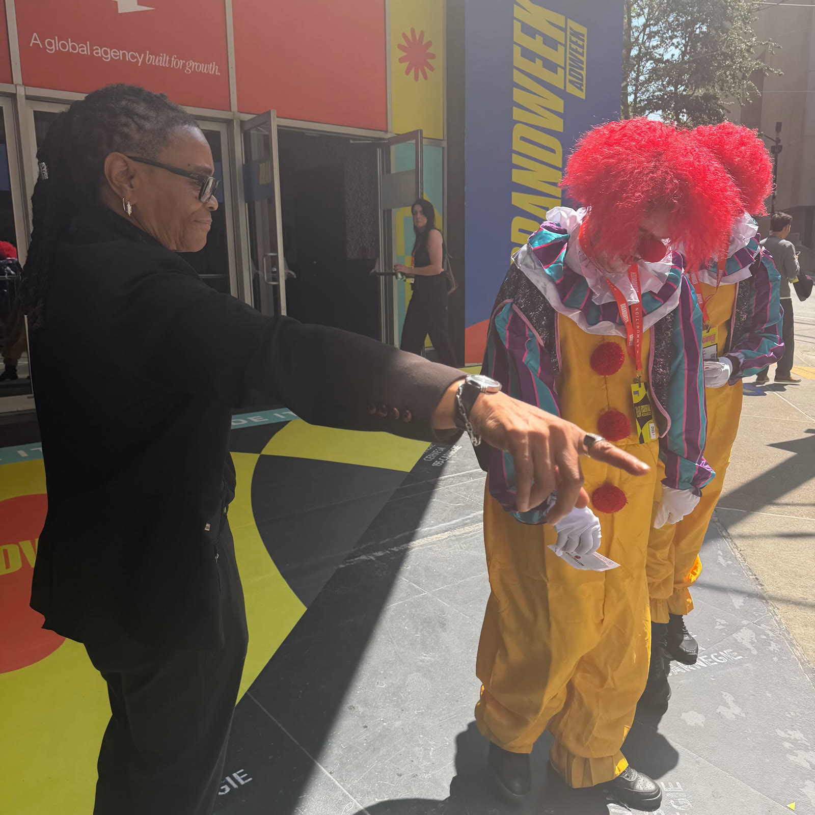 Woman Pointing at Clowns blank meme template